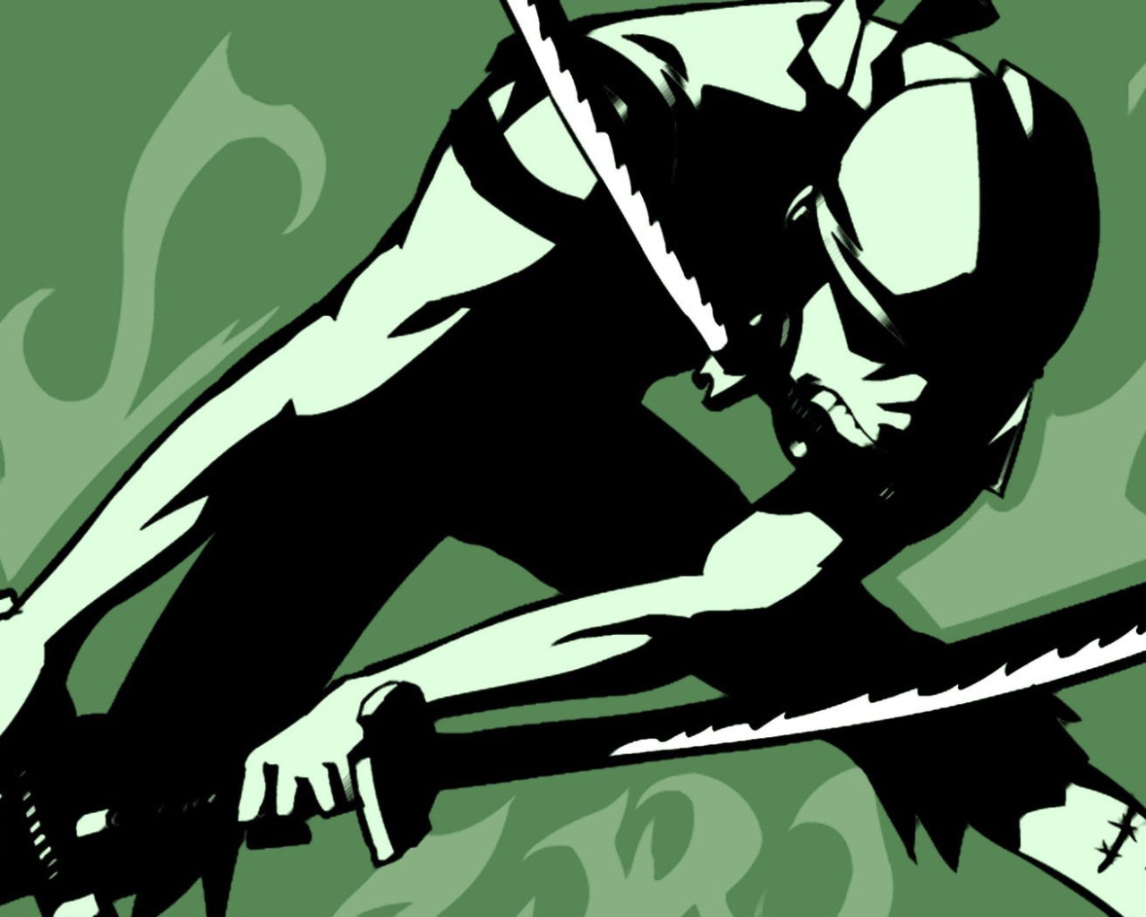 Ророноа из аниме Большой куш на зеленом фоне