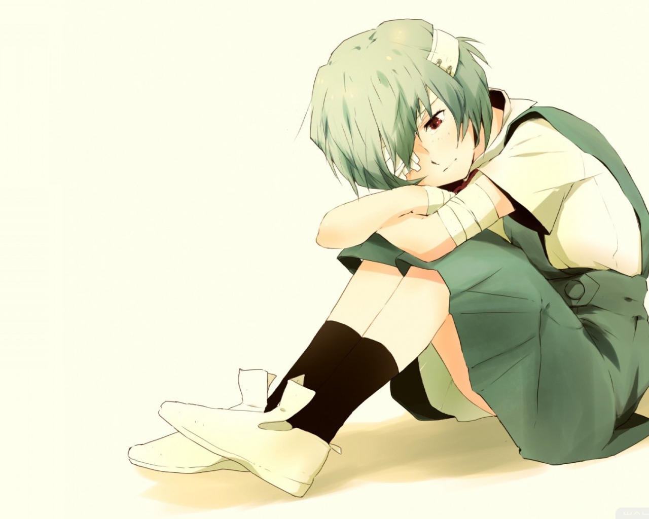 Грустная Анаями из аниме сидит на полу