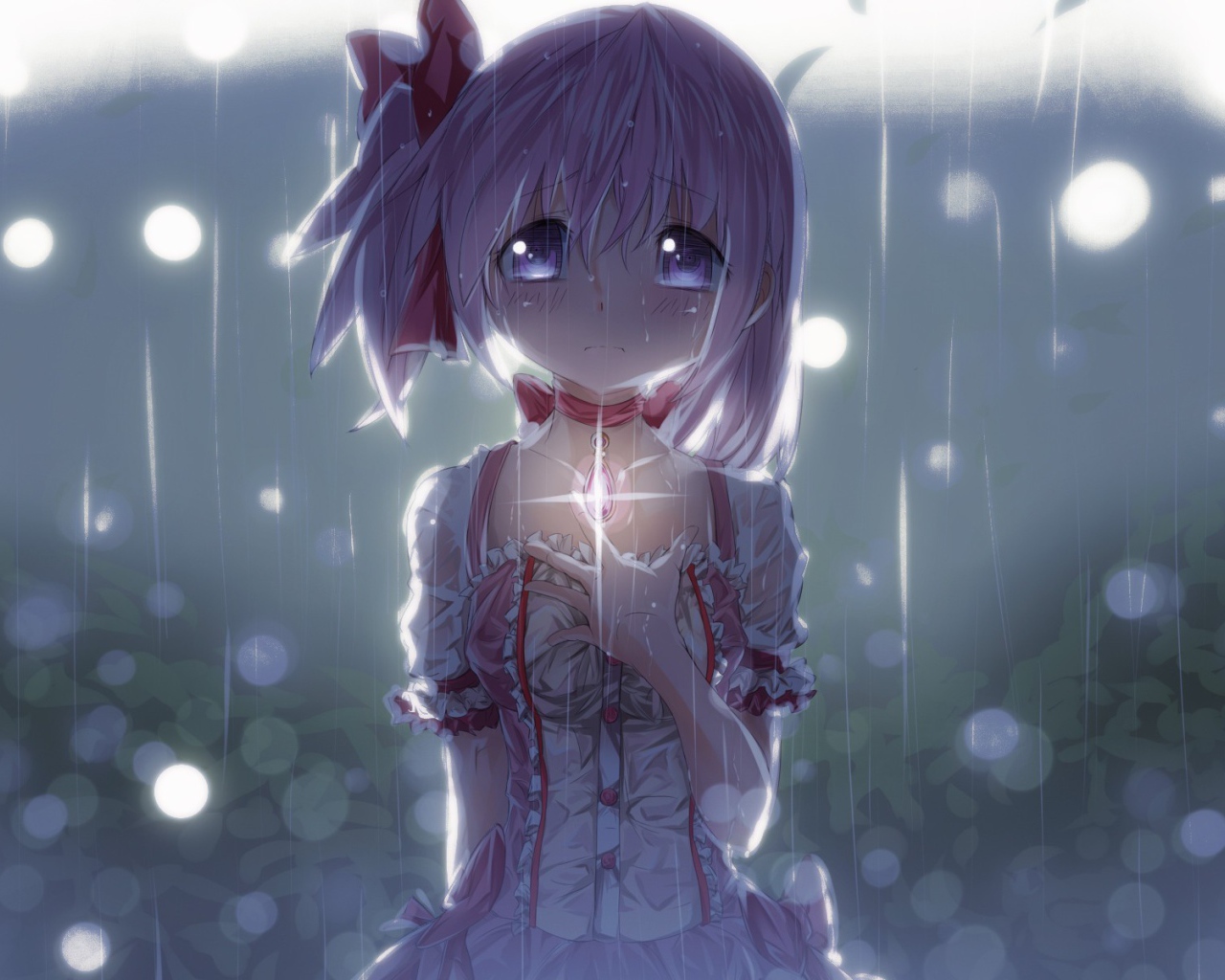 Грустная девушка из аниме Mahou Shoujo Madoka Magica