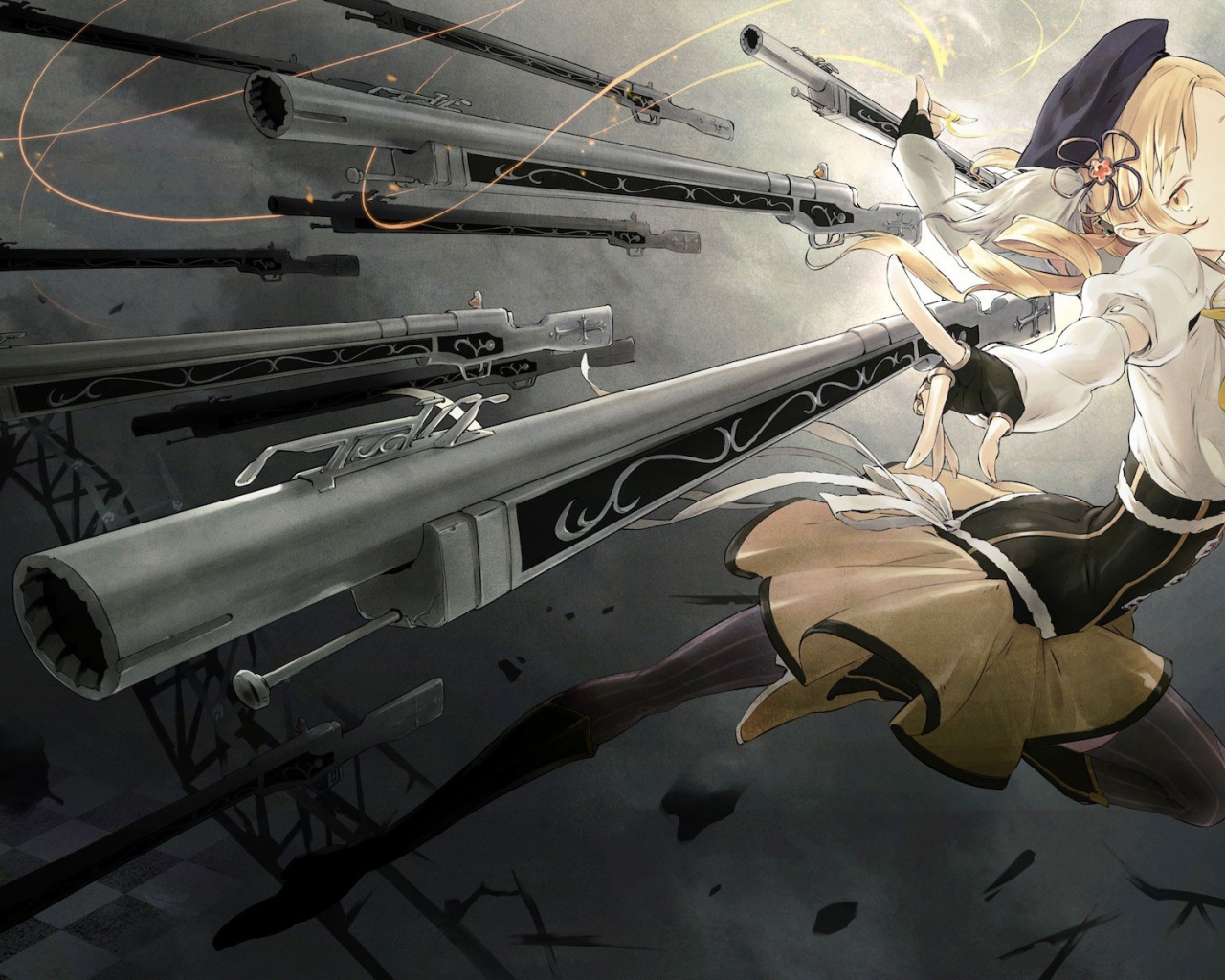 Набор оружия у девушки из аниме Девочка-волшебница Мадока