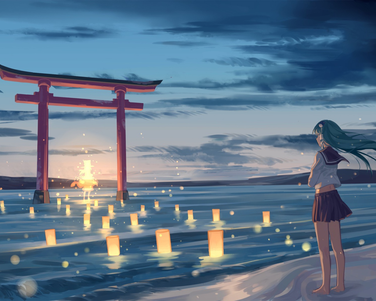 Девушка поклоняется богине Сувако Мория, аниме