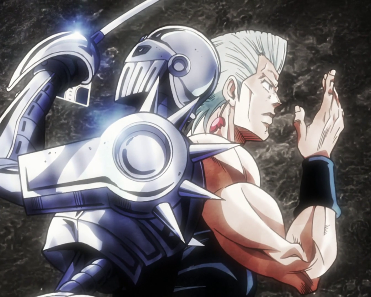 Серебряный рыцарь и Жан Пьер из аниме Приключения Джоджо
