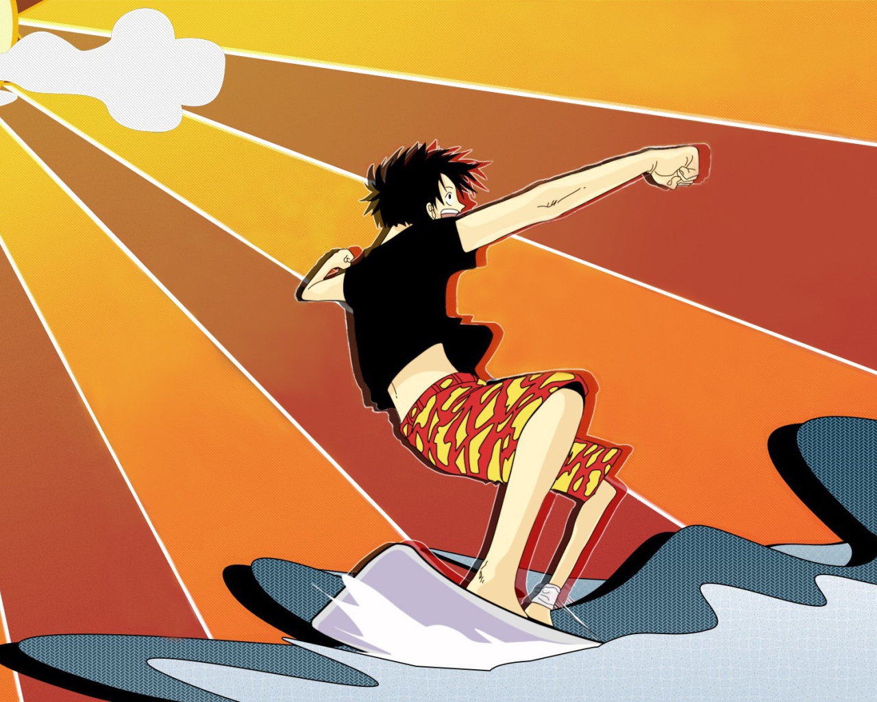 Серфер на фоне солнца в аниме Большой куш