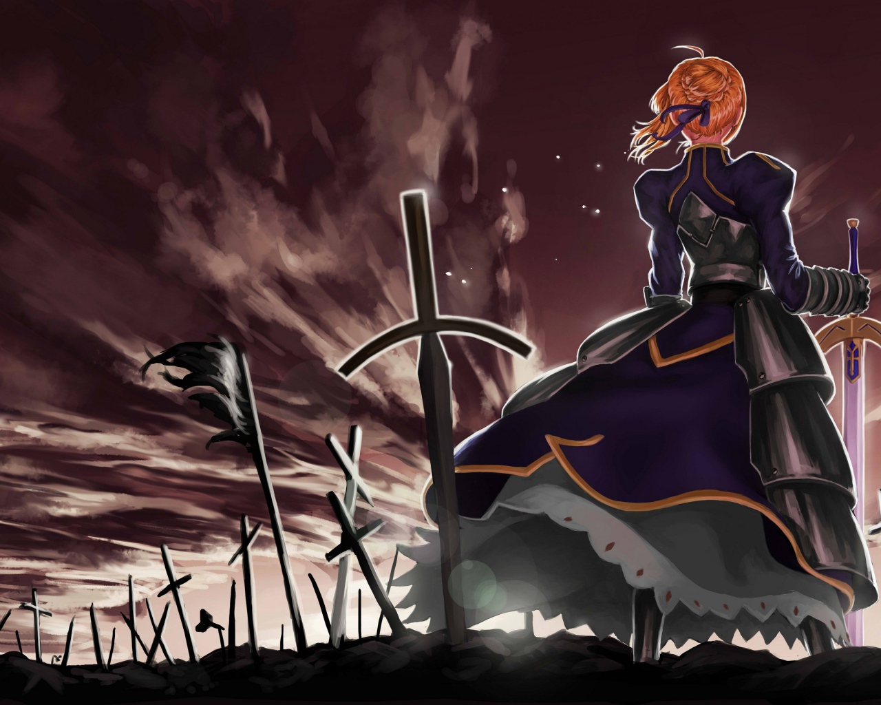 Мечи погибших воинов на поле битвы, аниме