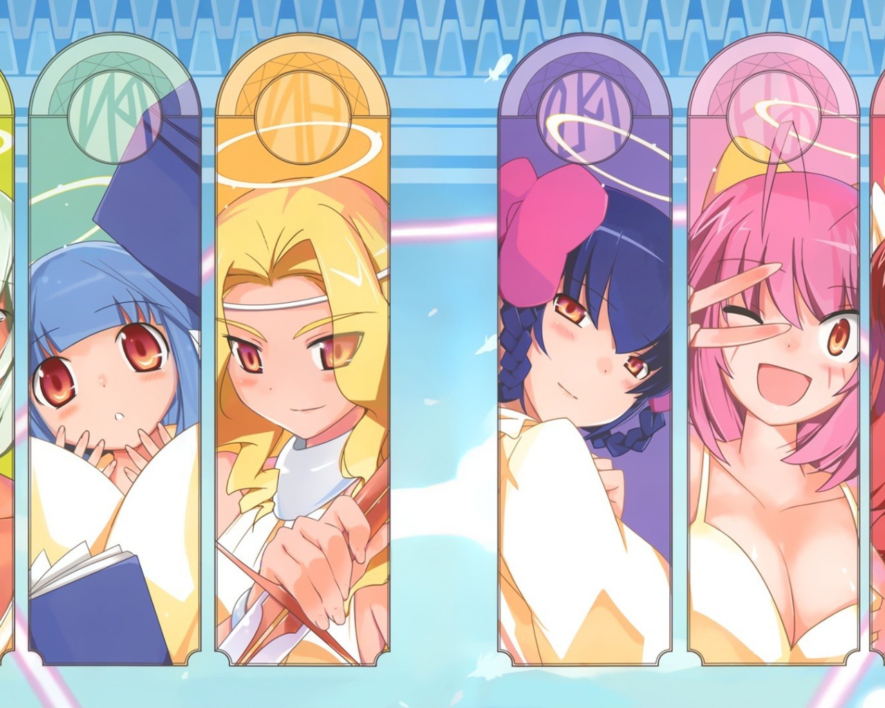 Таблички с лицами героев аниме Одному лишь Богу ведомый мир