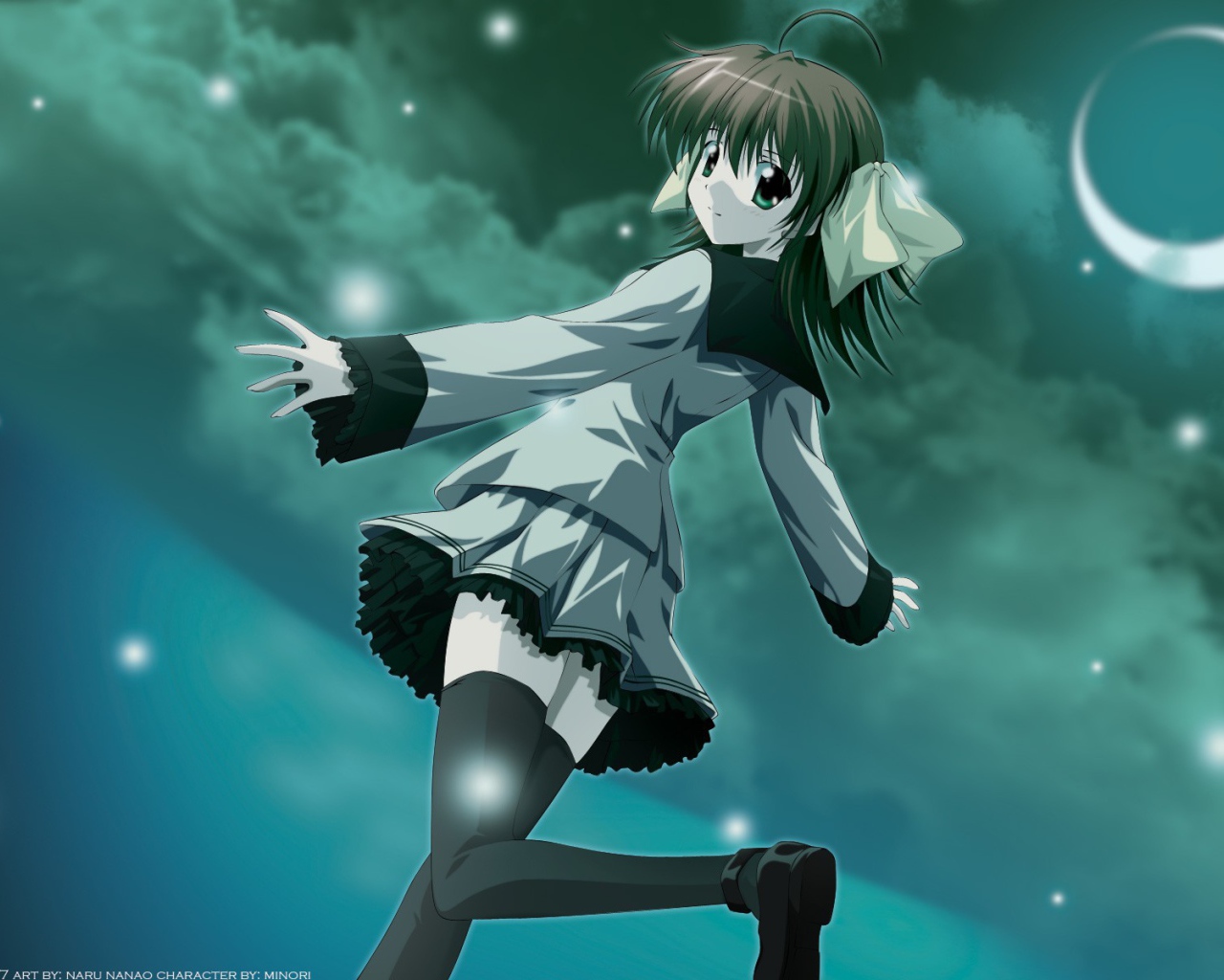 Девушка на фоне неба в аниме Эф - история воспоминаний