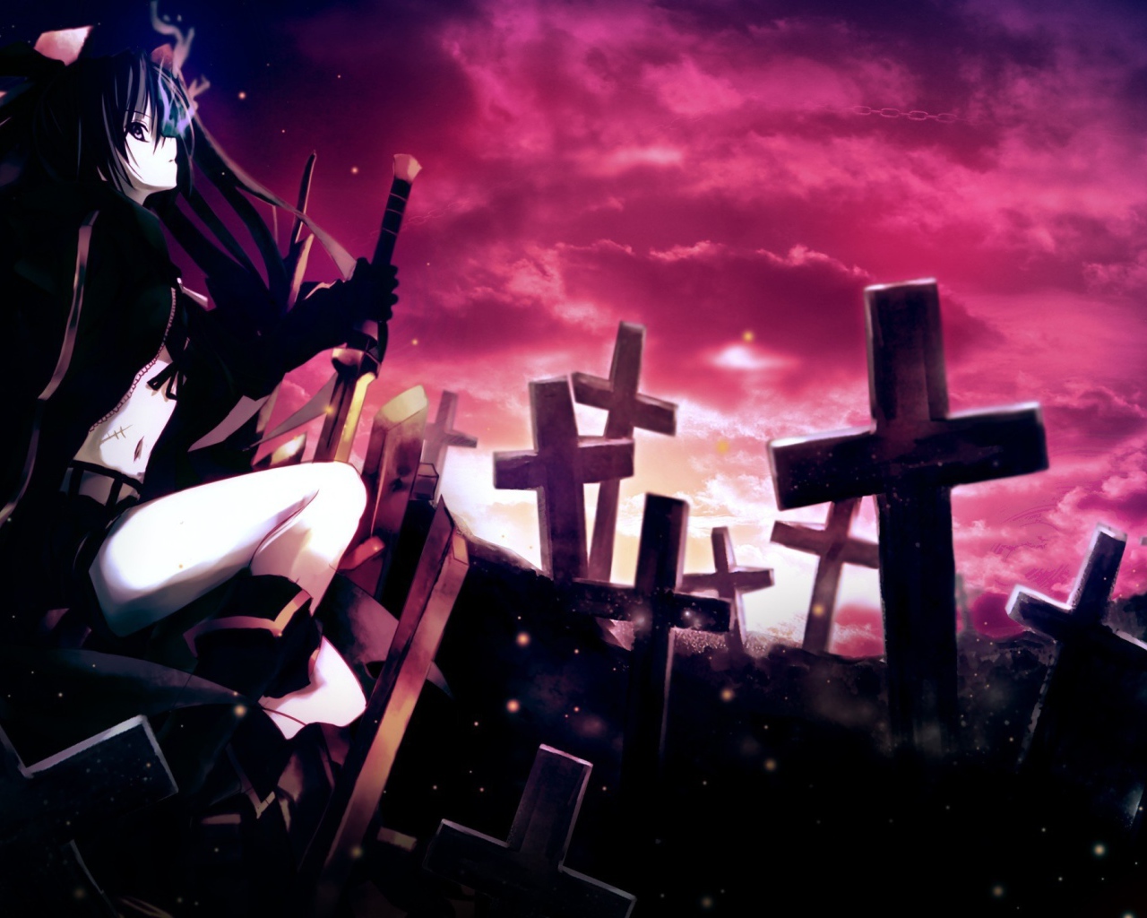 Девушка на кладбище в аниме Black Rock Shooter