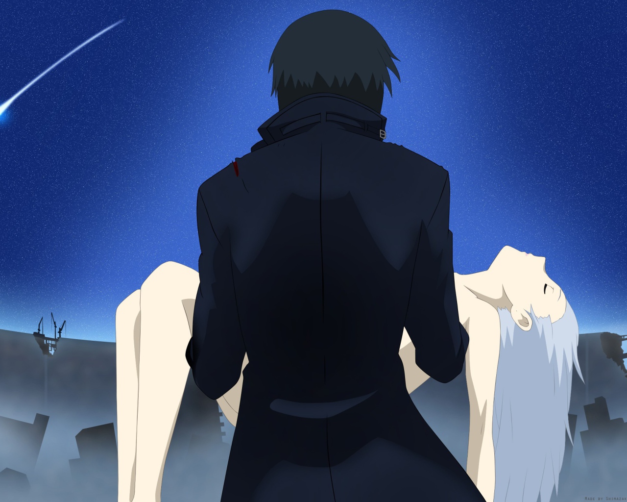 Девушка на руках парня, аниме Darker than Black