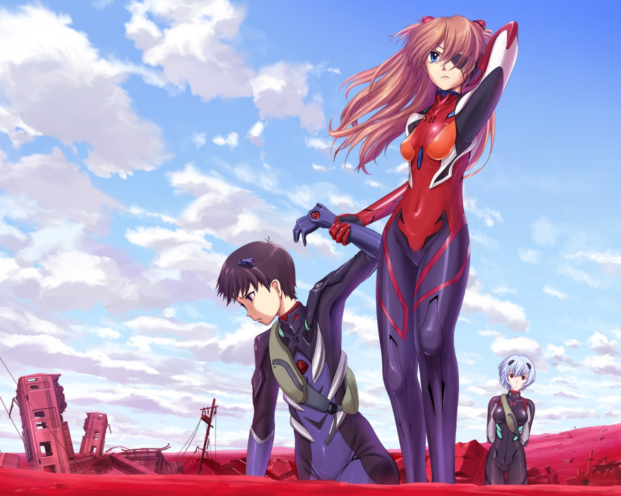 Девушка помогает парню встать на ноги, аниме