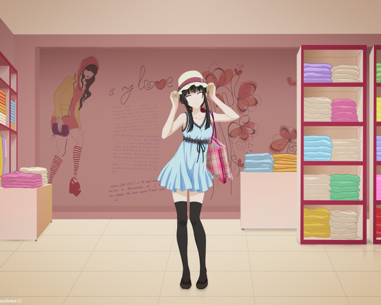 Девушка в магазине одежды, аниме