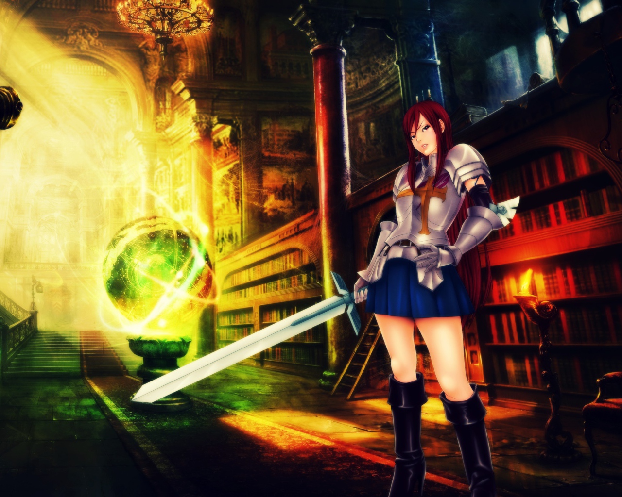 Девушка держит меч в руке, аниме Scarlet Erza