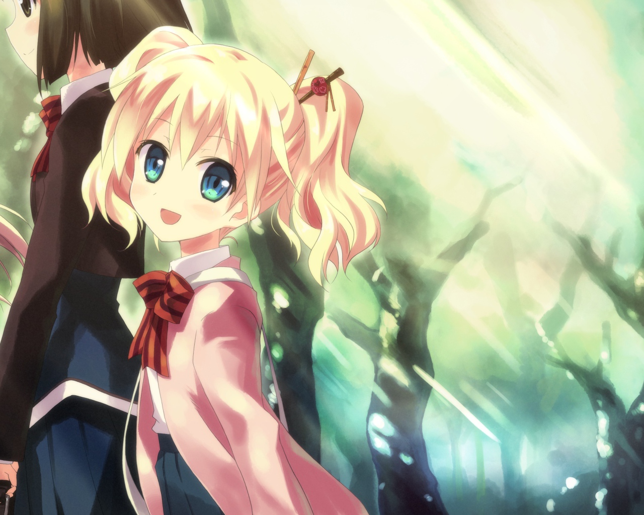 Девочка ведет младшую сестру в школу, аниме