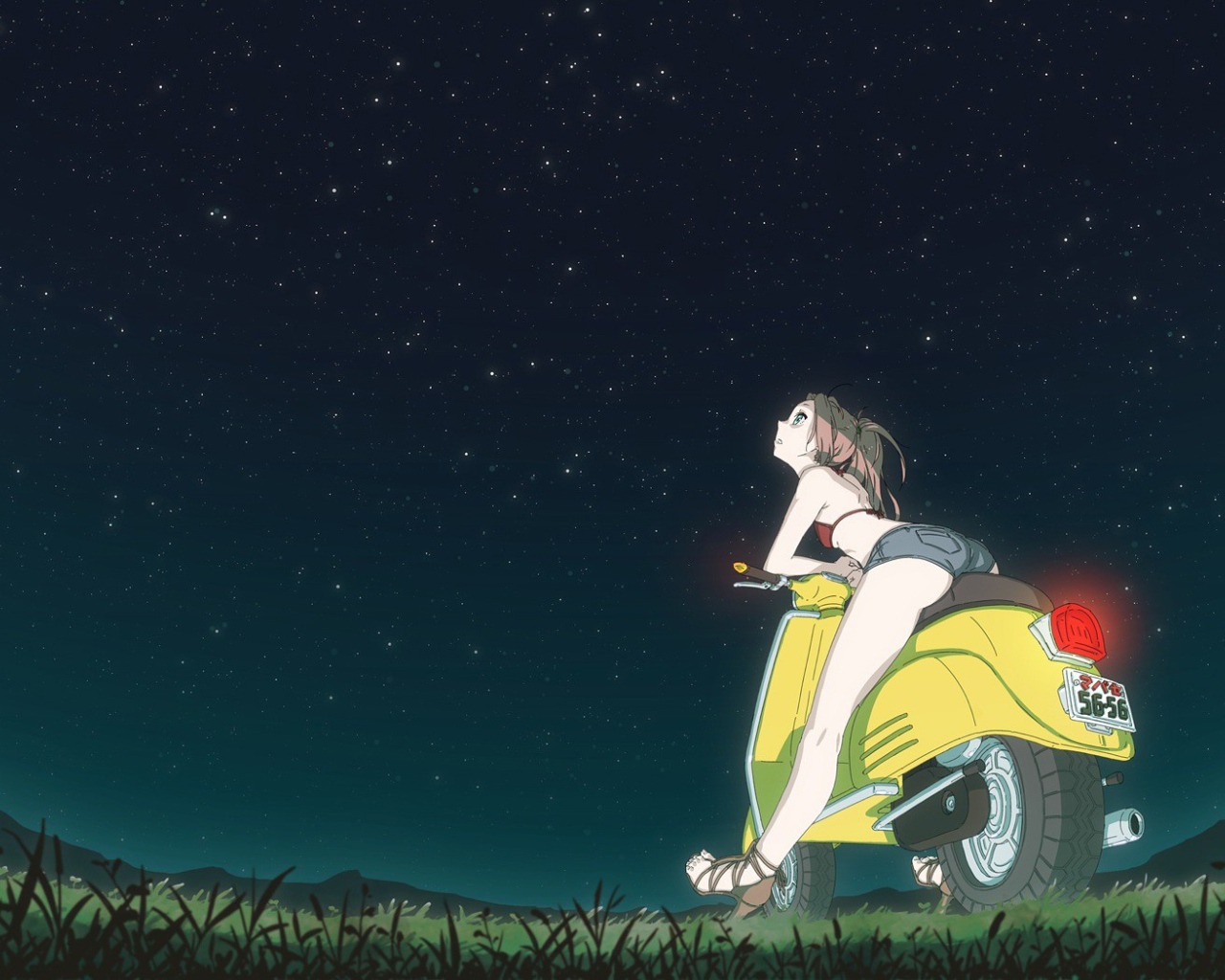 Девушка смотрит на звезды в аниме 49 дней