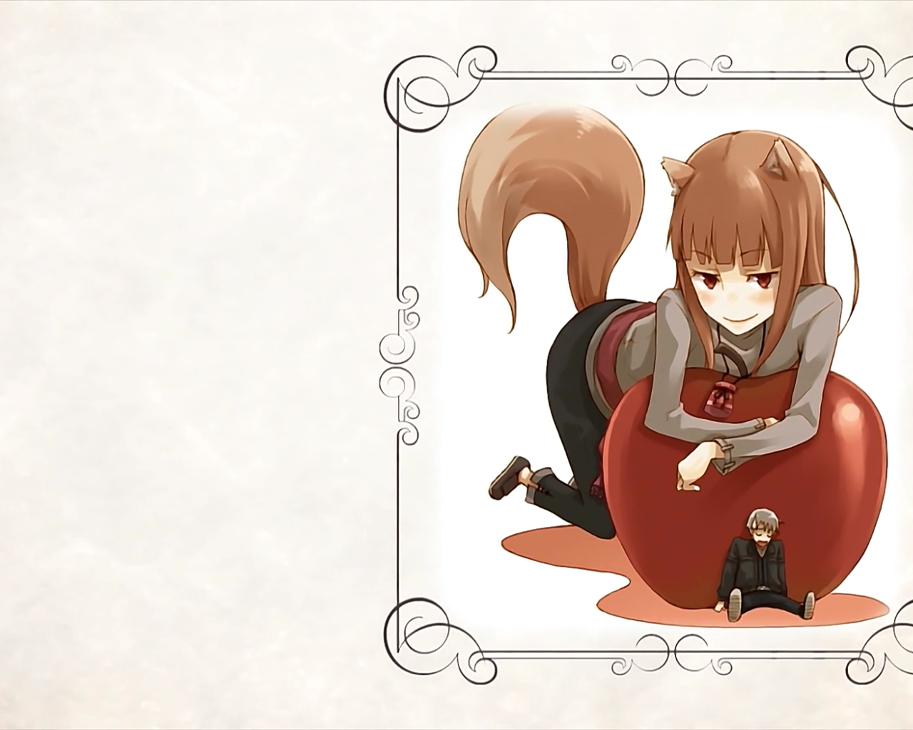 Девушка на яблоке в аниме Волчица и пряности