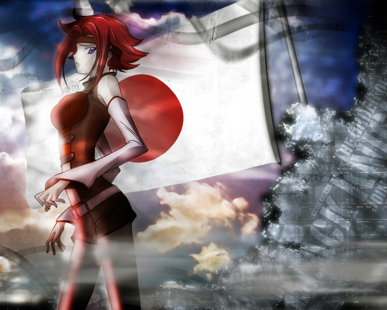 Девушка на фоне флага, аниме Код Гиас