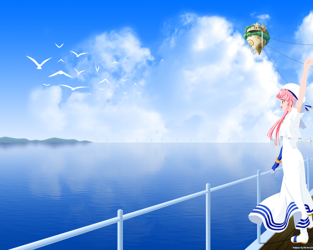 Девушка на берегу моря в аниме Ария