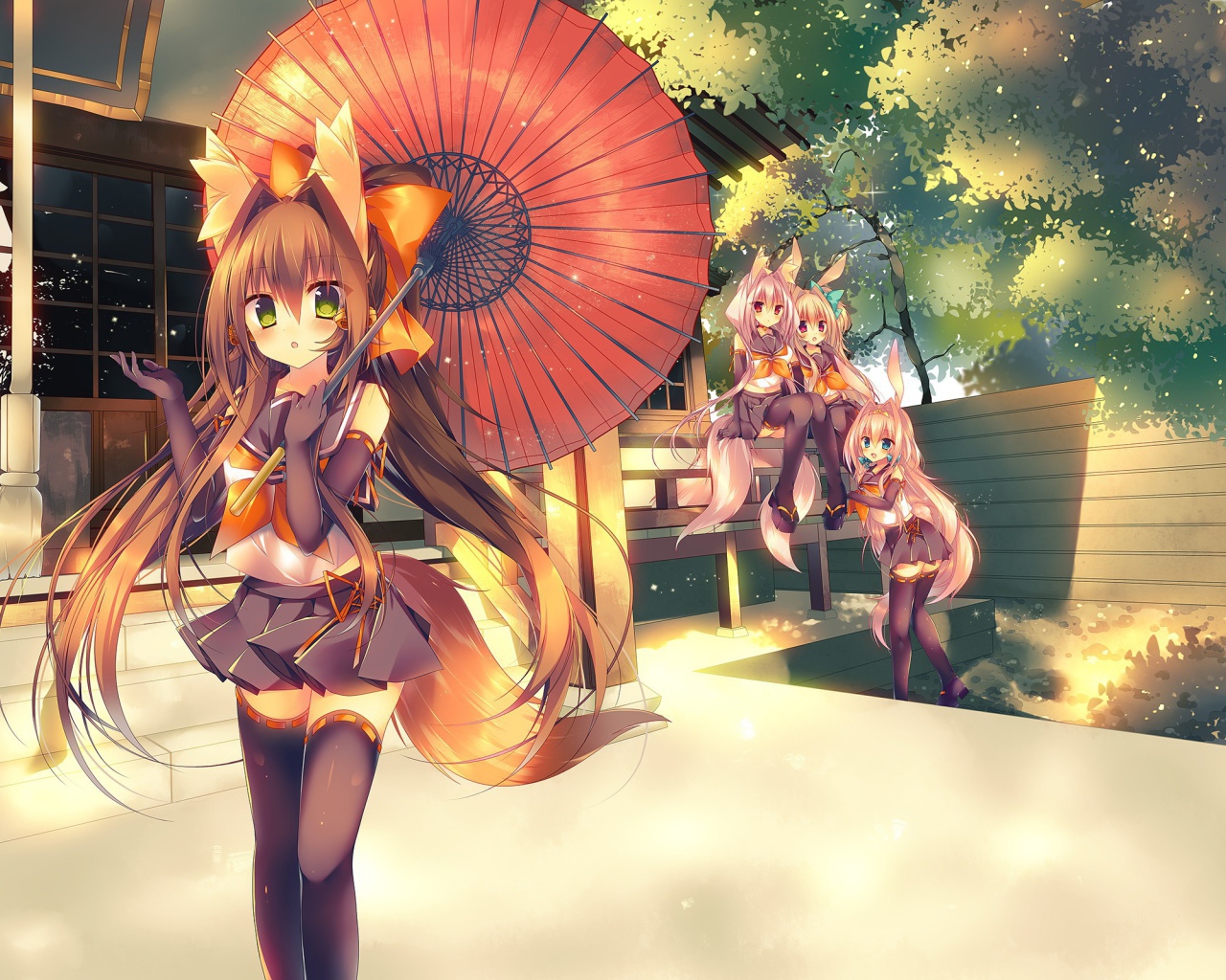 Девушка с зонтом из аниме Кэмономими