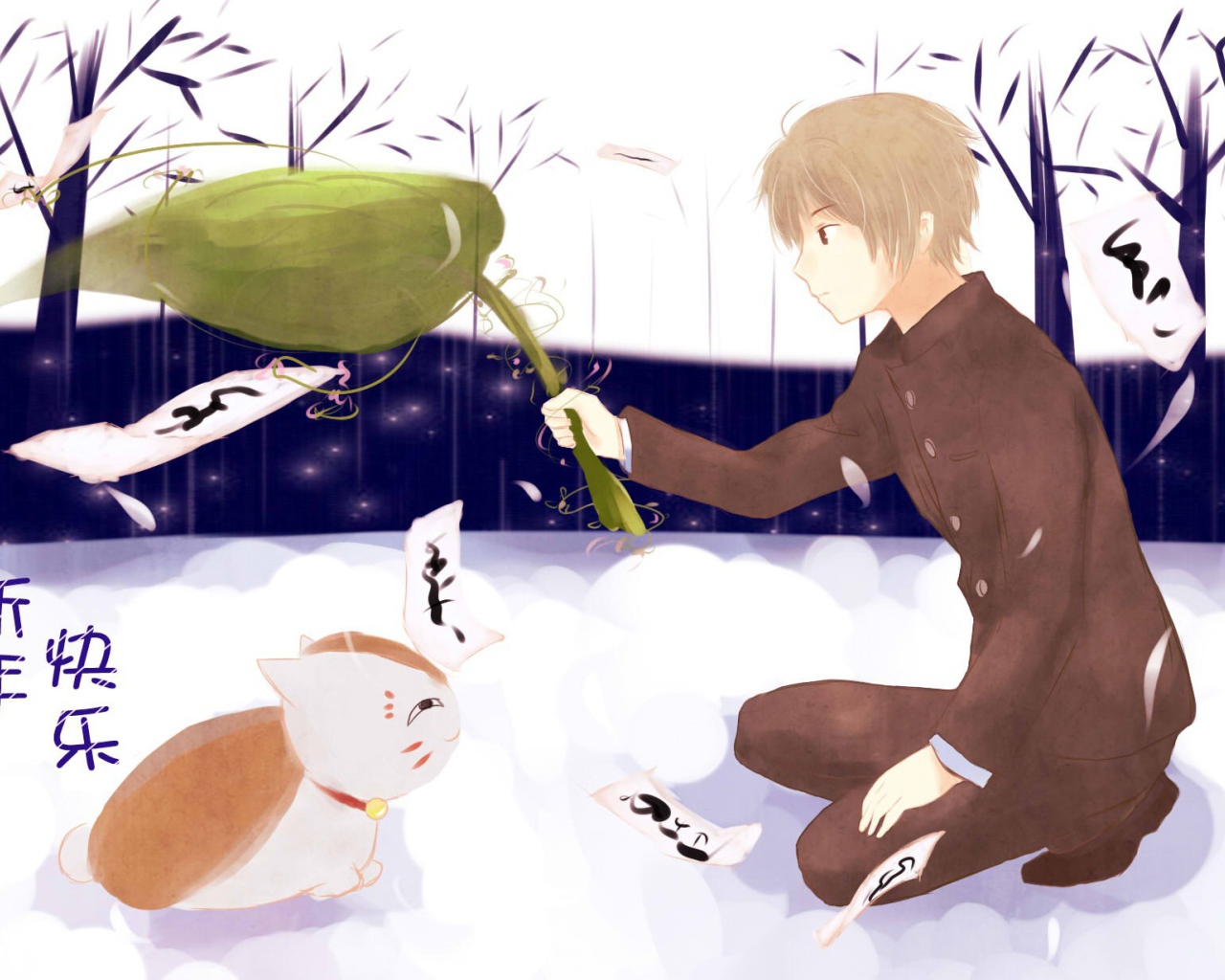 Парень играет с котом