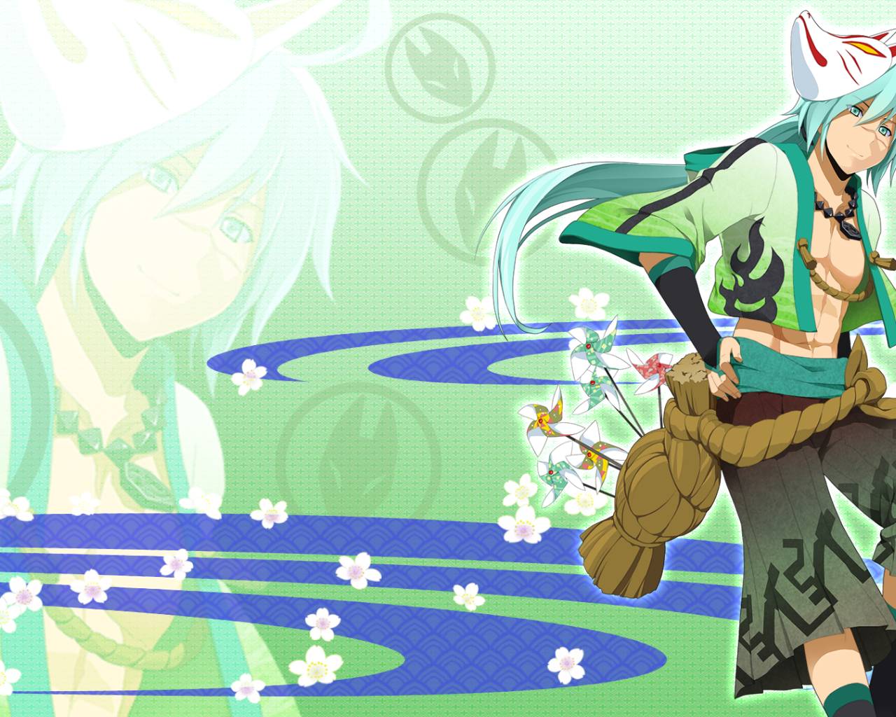 Парень с зелеными волосами в аниме Onigirl