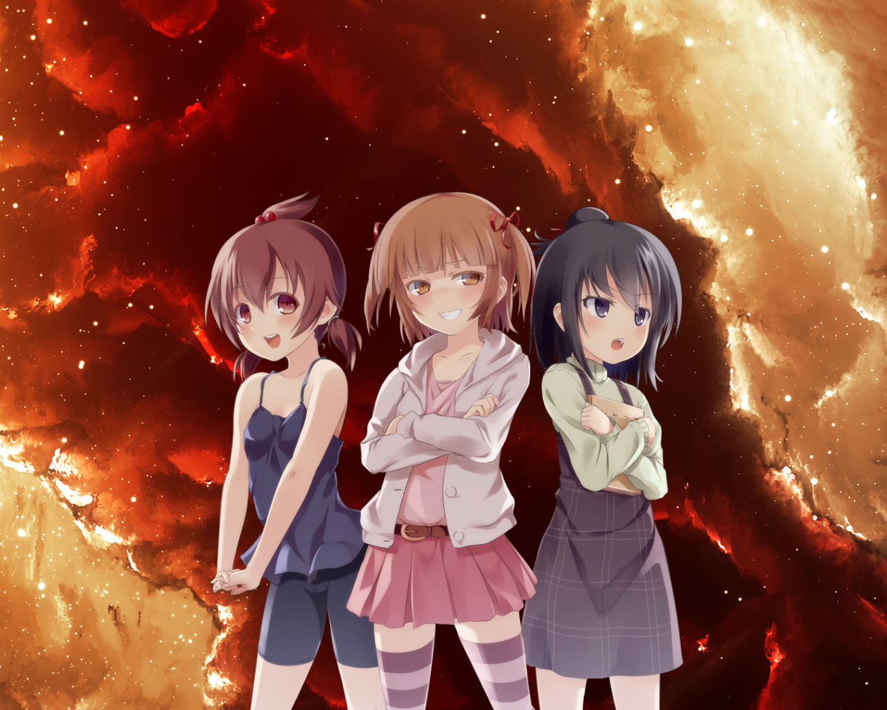 Три девушки из аниме Отвязная троица