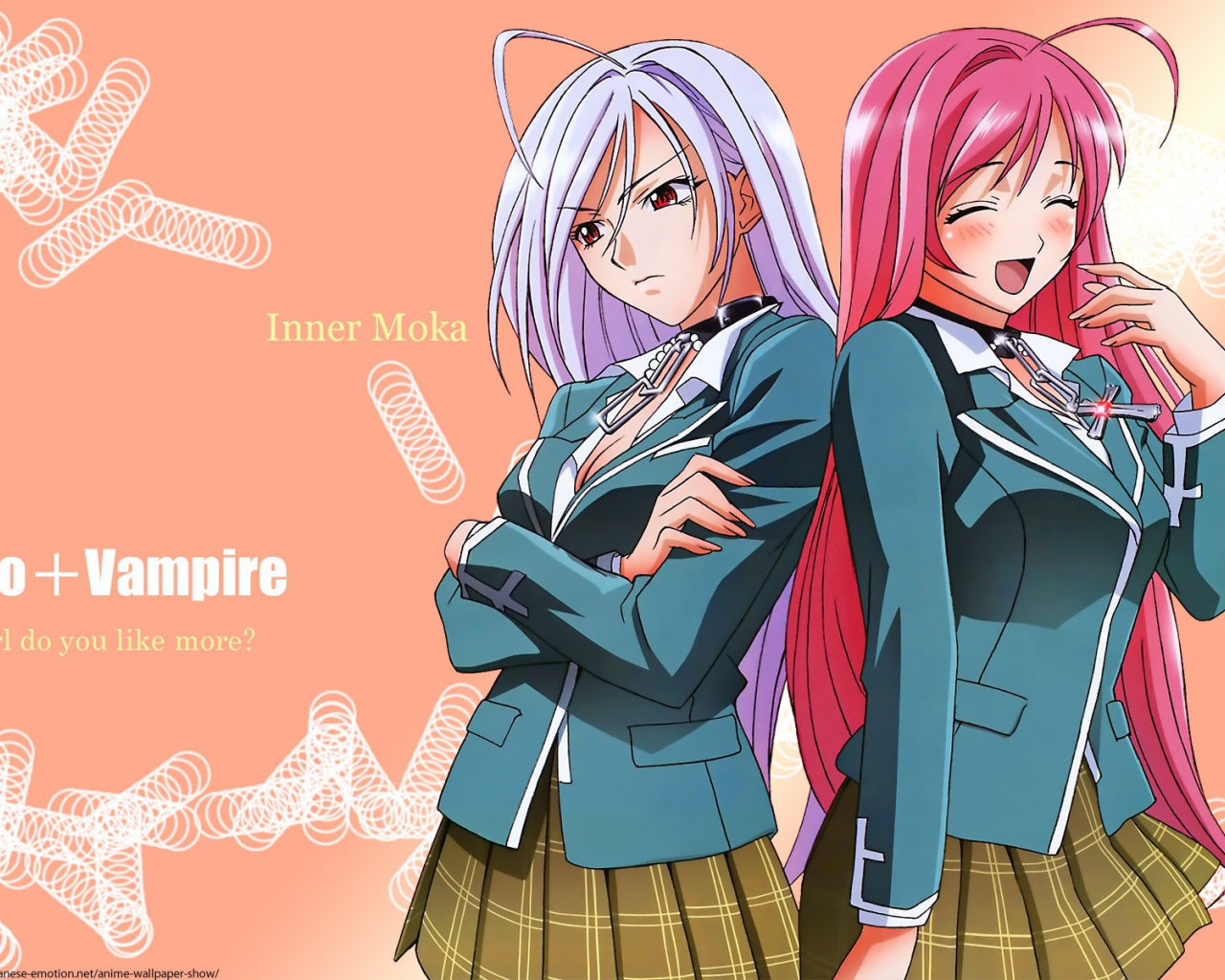 Две девушки в аниме Крестик + Вампир