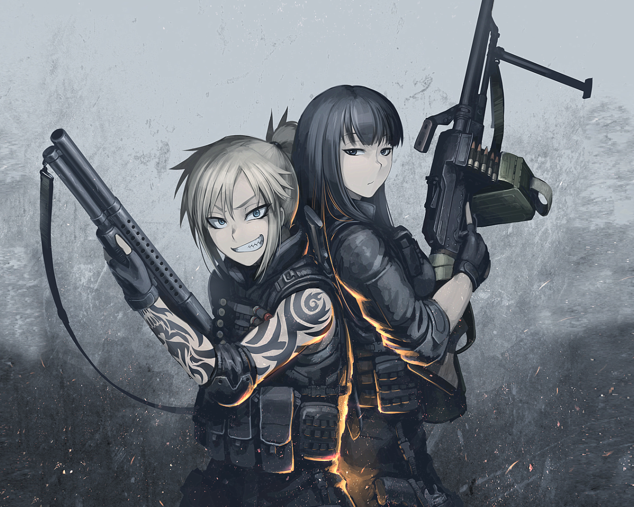 Две девушки солдаты аниме