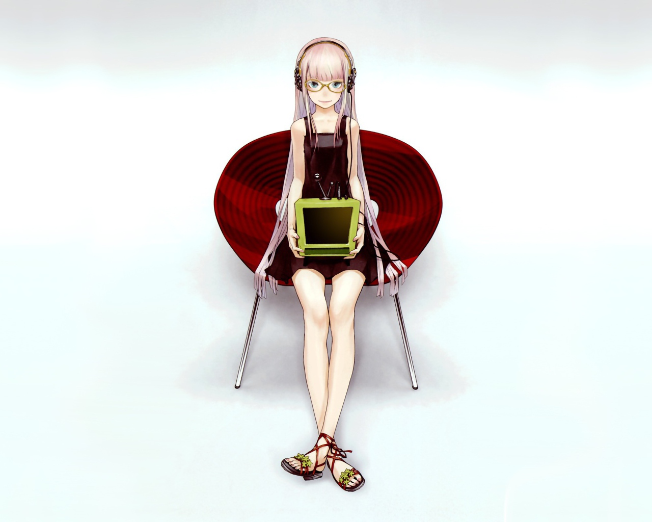 Аниме девушка вокалоид с компьютером