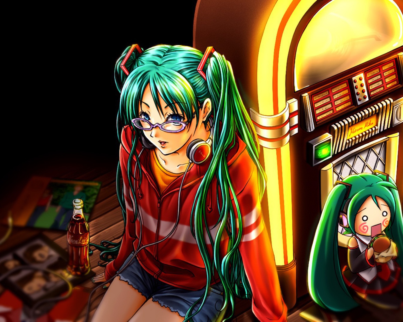 Вокалоид аниме с бутылкой Кока-Колы