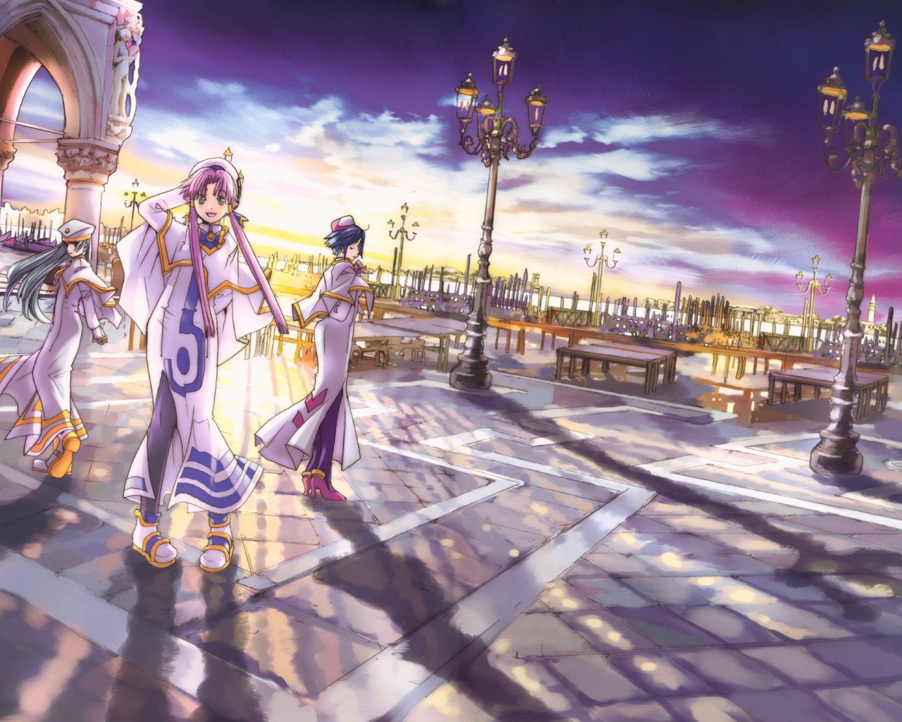Прогулка на городской площади в аниме Ария