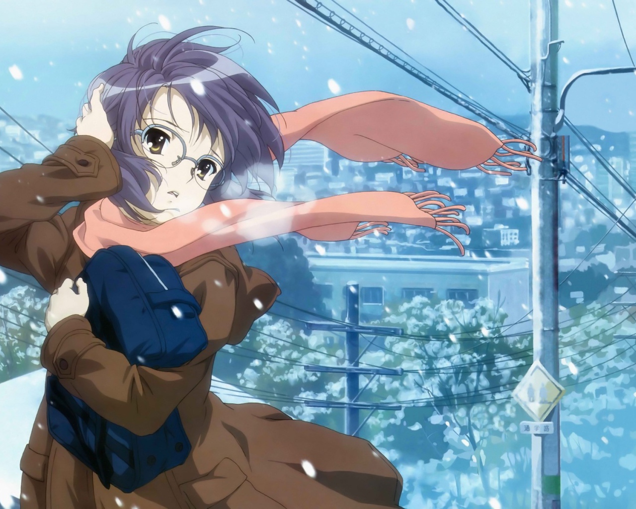 Ветер бьет в лицо девушки аниме