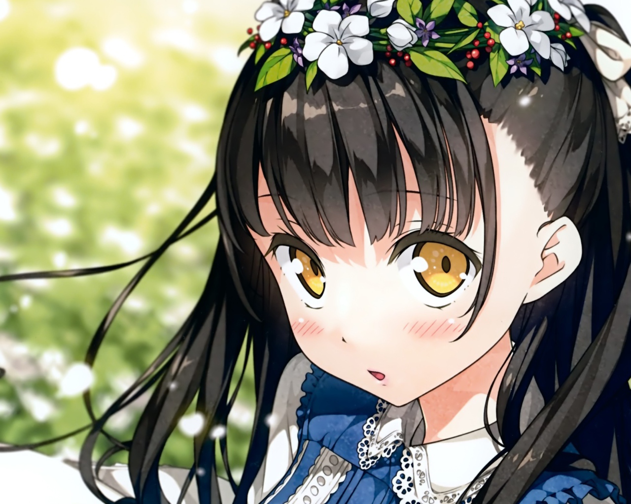 Венок из цветов на голове девушки аниме