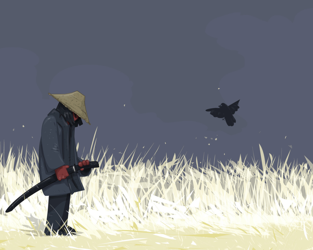 Старый самурай с мечем