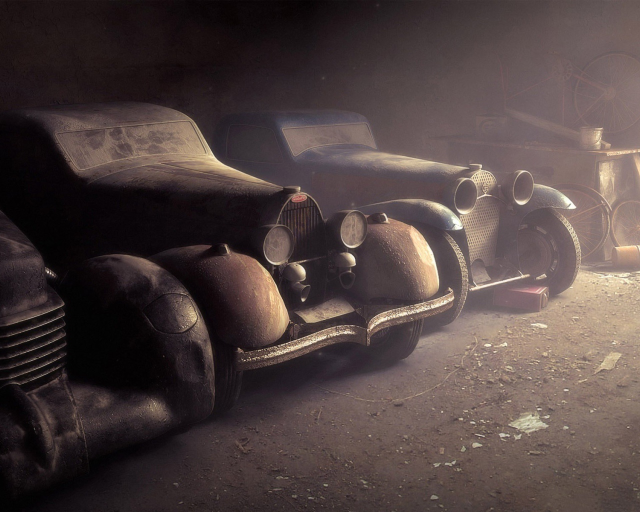 Старые автомобили по слоем пыли