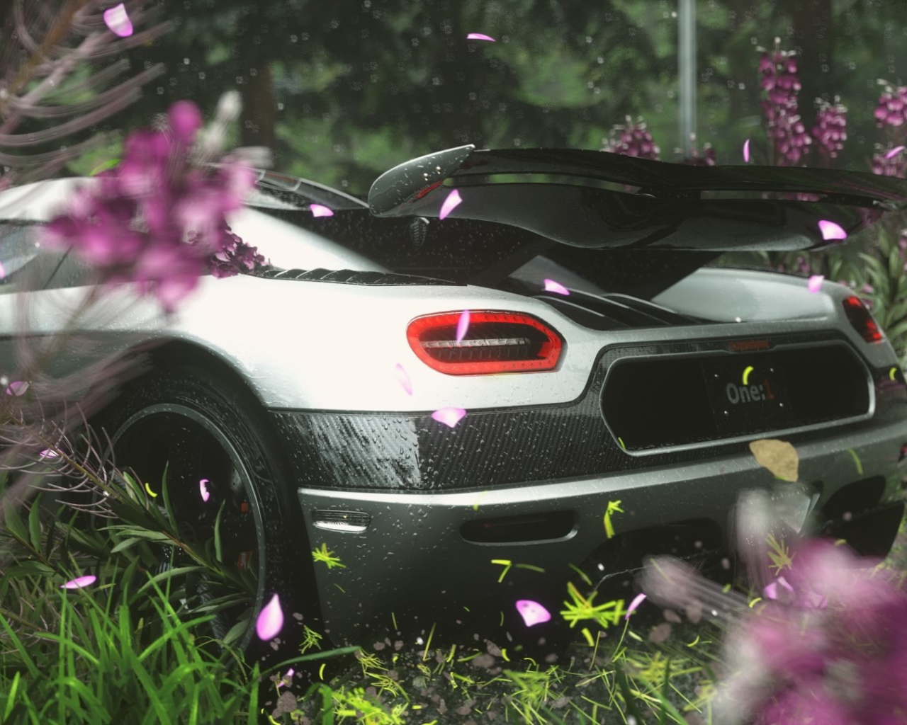 Вид сзади на спортивный автомобиль в цветах