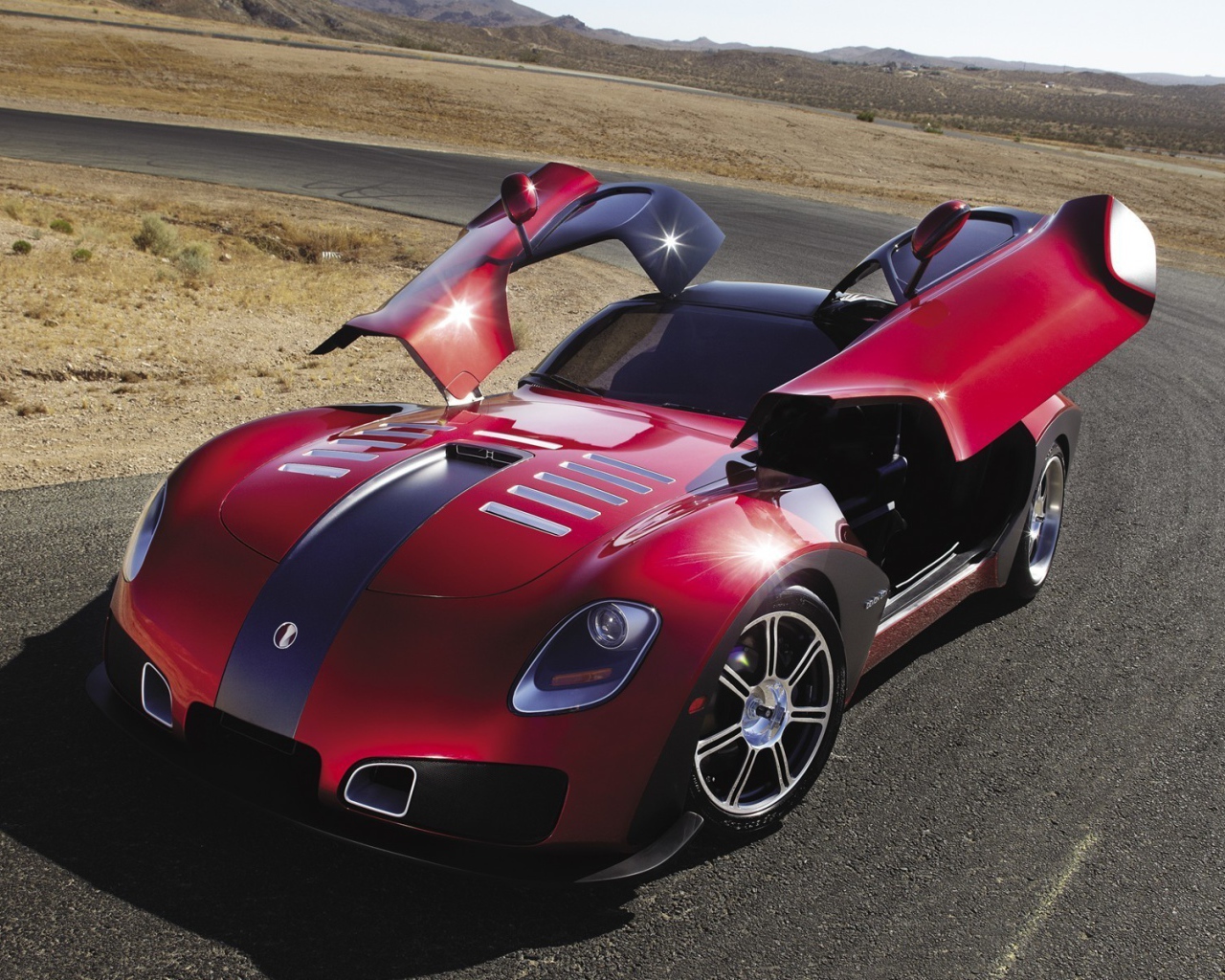 Красный автомобиль Devon GTX на повороте