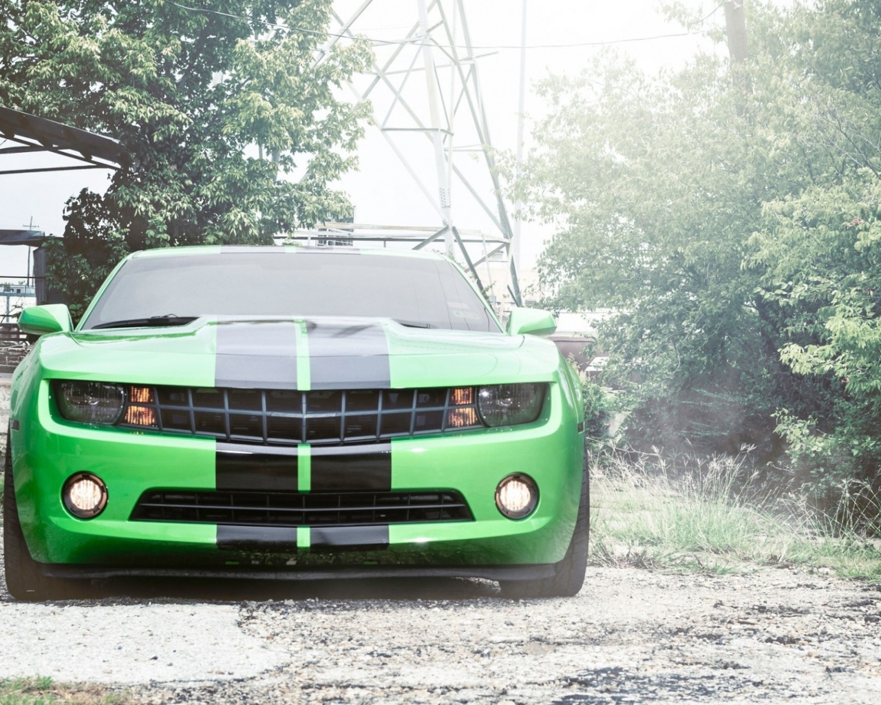 Автомобиль Chevrolet Camaro, зеленого цвета