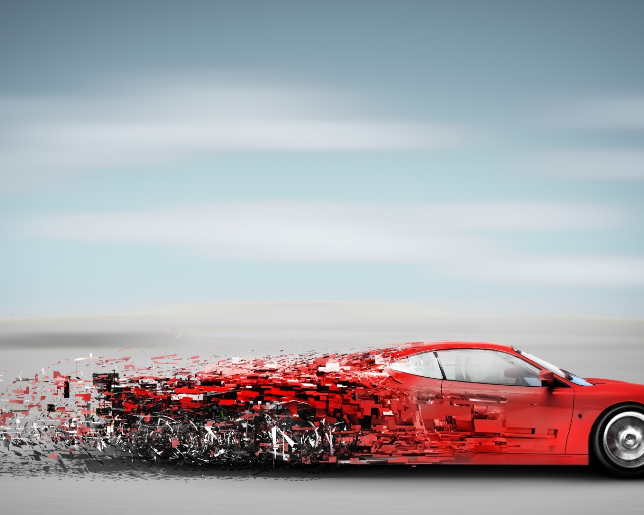 Red Ferrari falls to pieces in motion