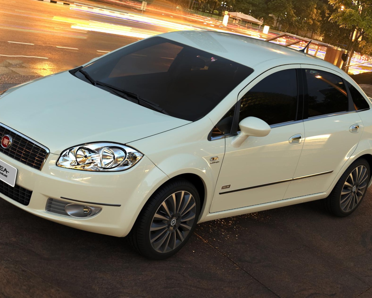 Белый Фиат у дороги