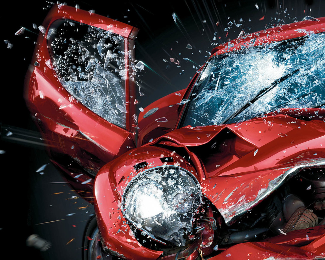 Осколки разбитого автомобиля