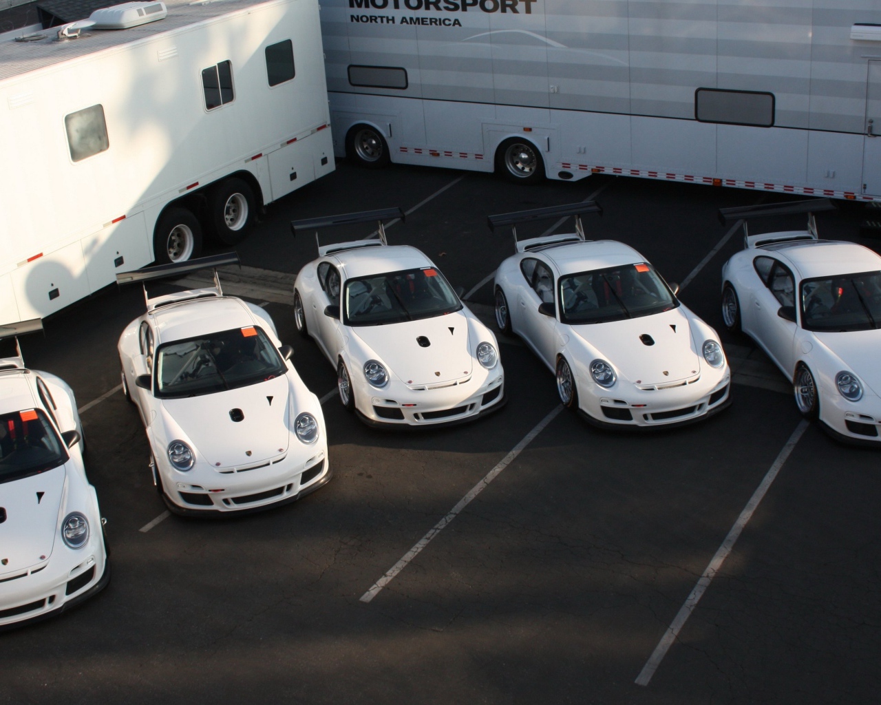 Пять одинаковых белых Porsche