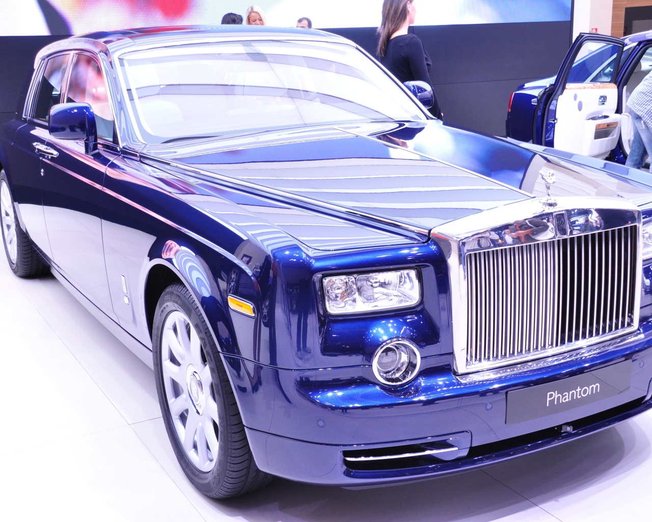Blue Rolls-Royce on display