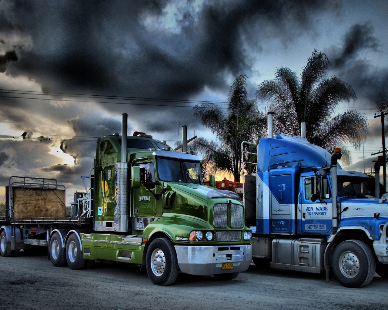 Тягачи на фоне пальм