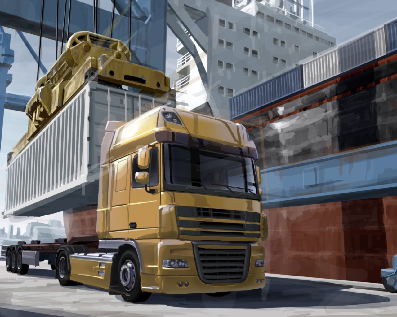 Погрузка контейнера на тягач