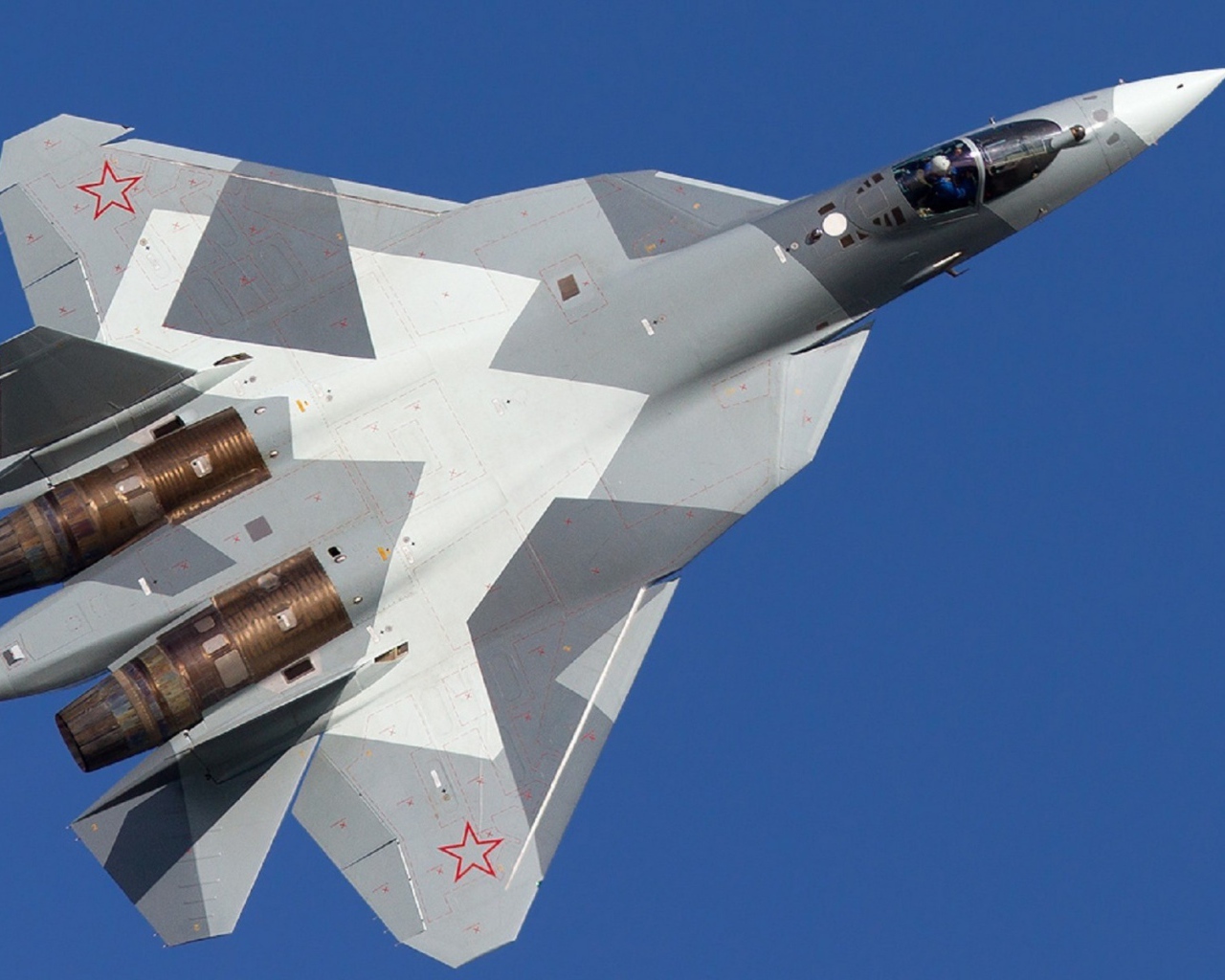 Военный самолет T-50 на фоне неба