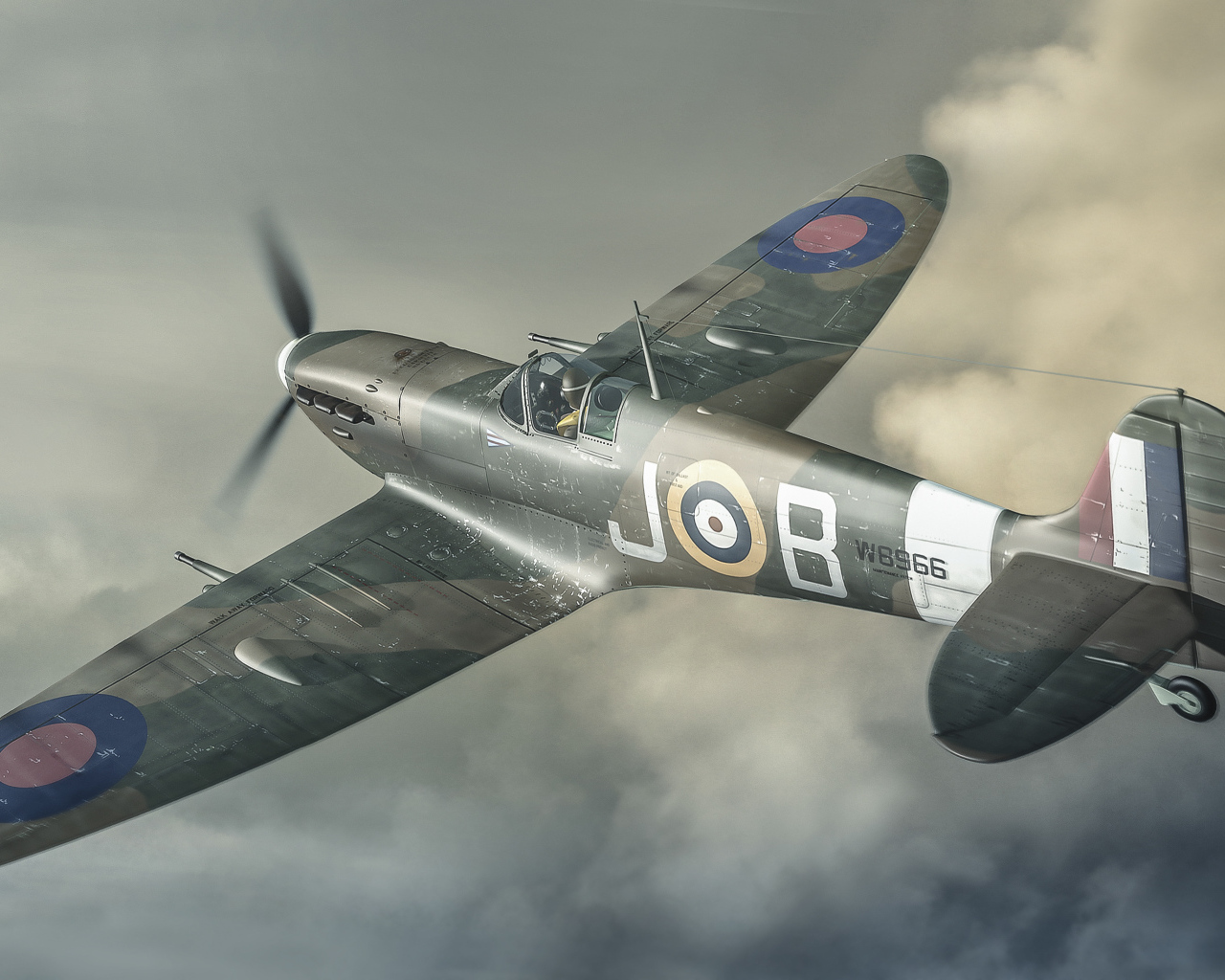 Военный самолет над облаками