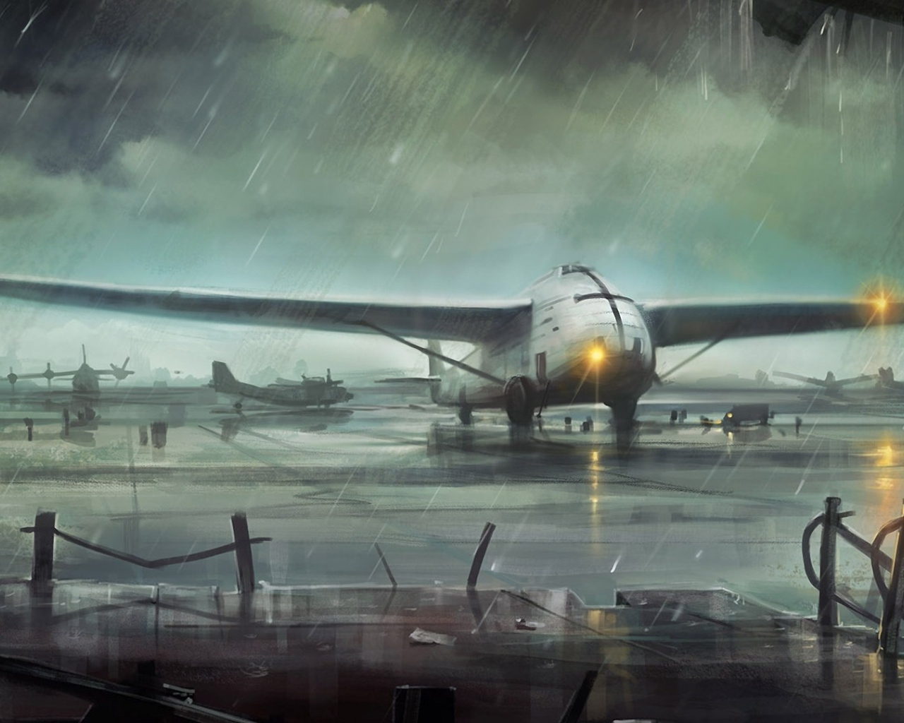 Небольшой самолет под дождем