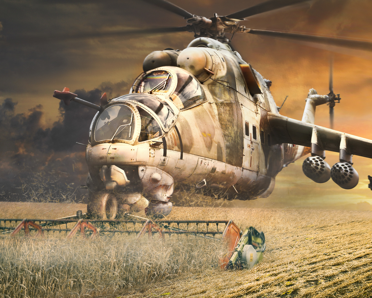 Вертолет МИ-24 на поле