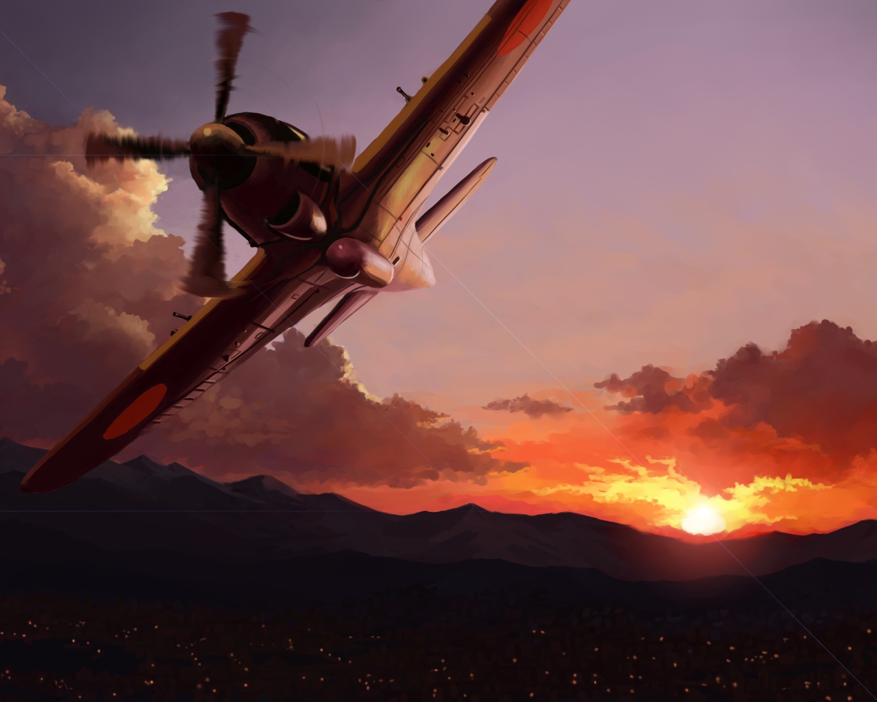 Рисунок самолета на закате