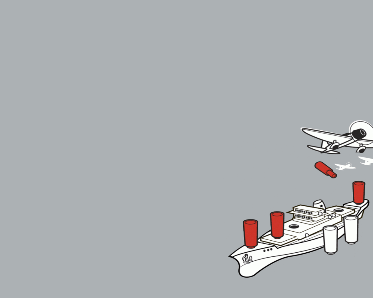 Самолет и корабль, серый фон