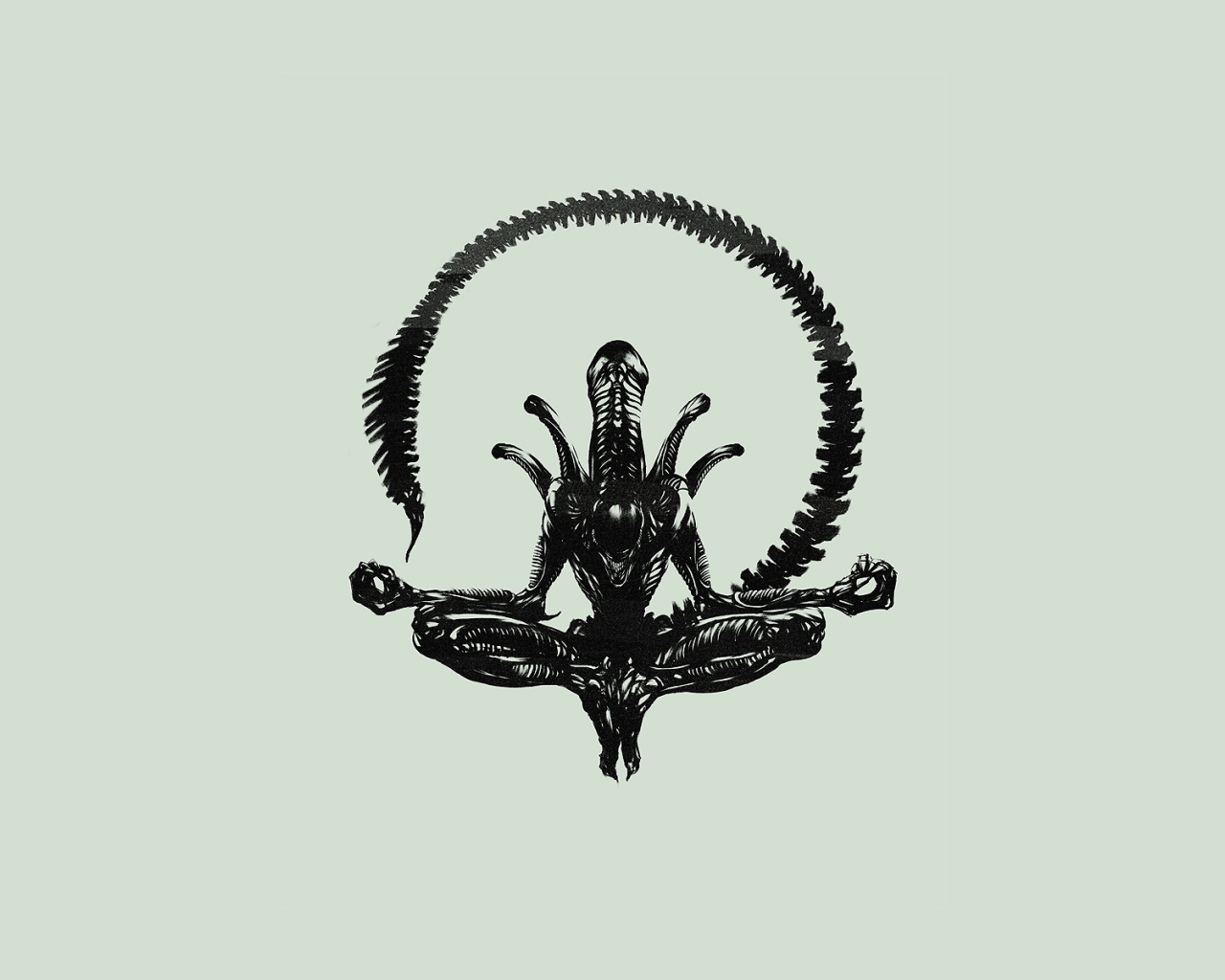 Чужой медитирует, светлый фон